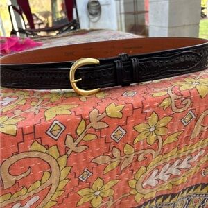 Premier Black Leather Belt with Gold Buckle Border Patrol Style Size 36